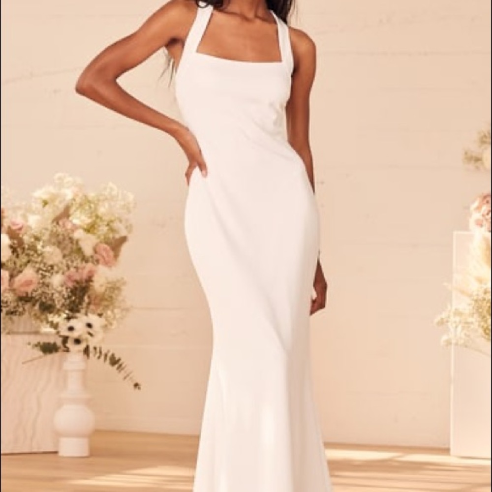 Brand New with tags All White Square Neck Mermaid Maxi Dress